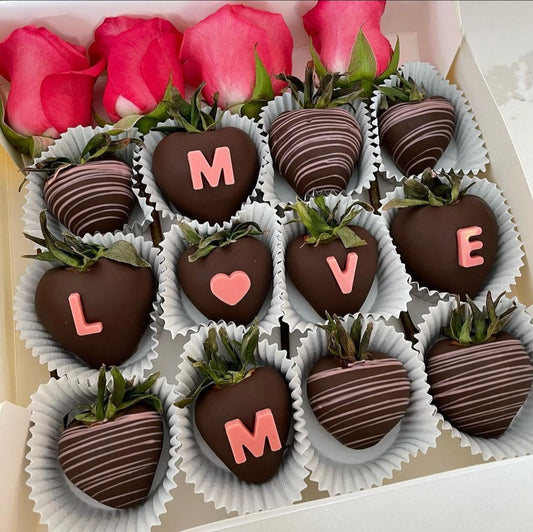 Love Mom Chocolate Dipped Berries and Roses.