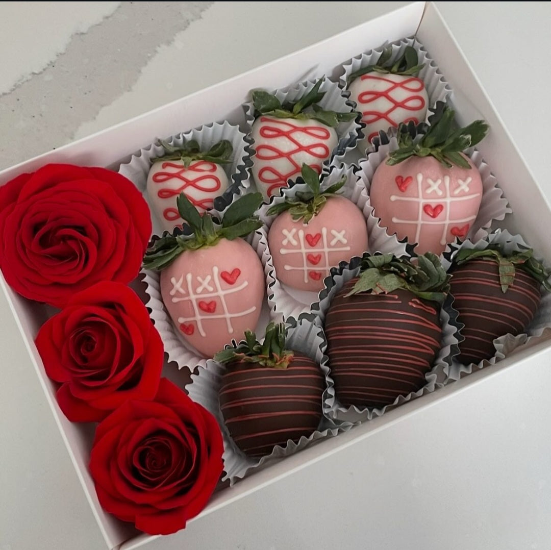 Chocolate Covered Strawberries and Roses Gift Box