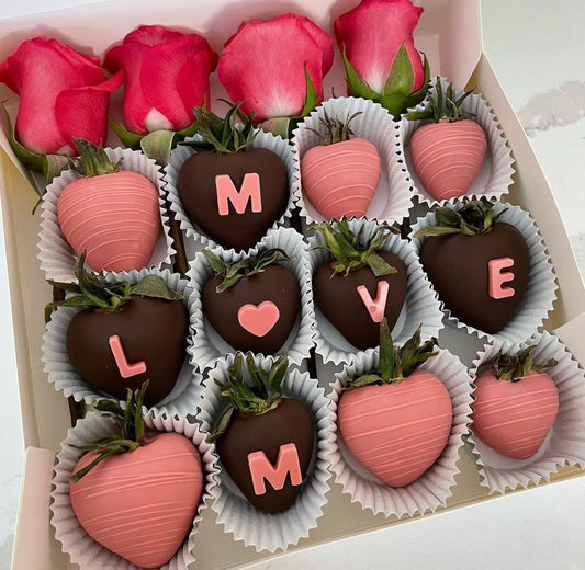 Love Mom Chocolate Dipped Berries and Roses.