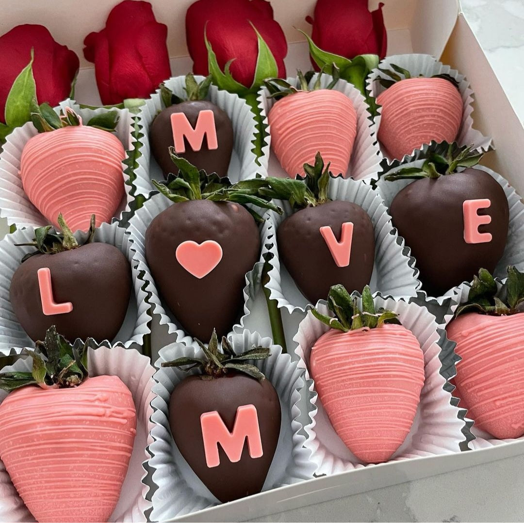 Love Mom Chocolate Dipped Berries and Roses.
