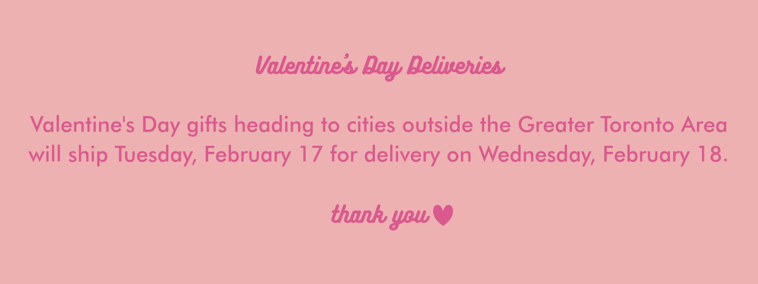 Pink background with Valentine's Day delivery information text