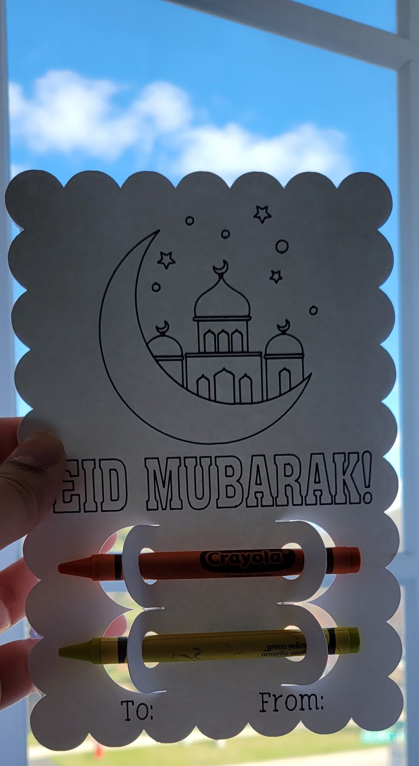 Eid Mubarak: coloring cards for kids.