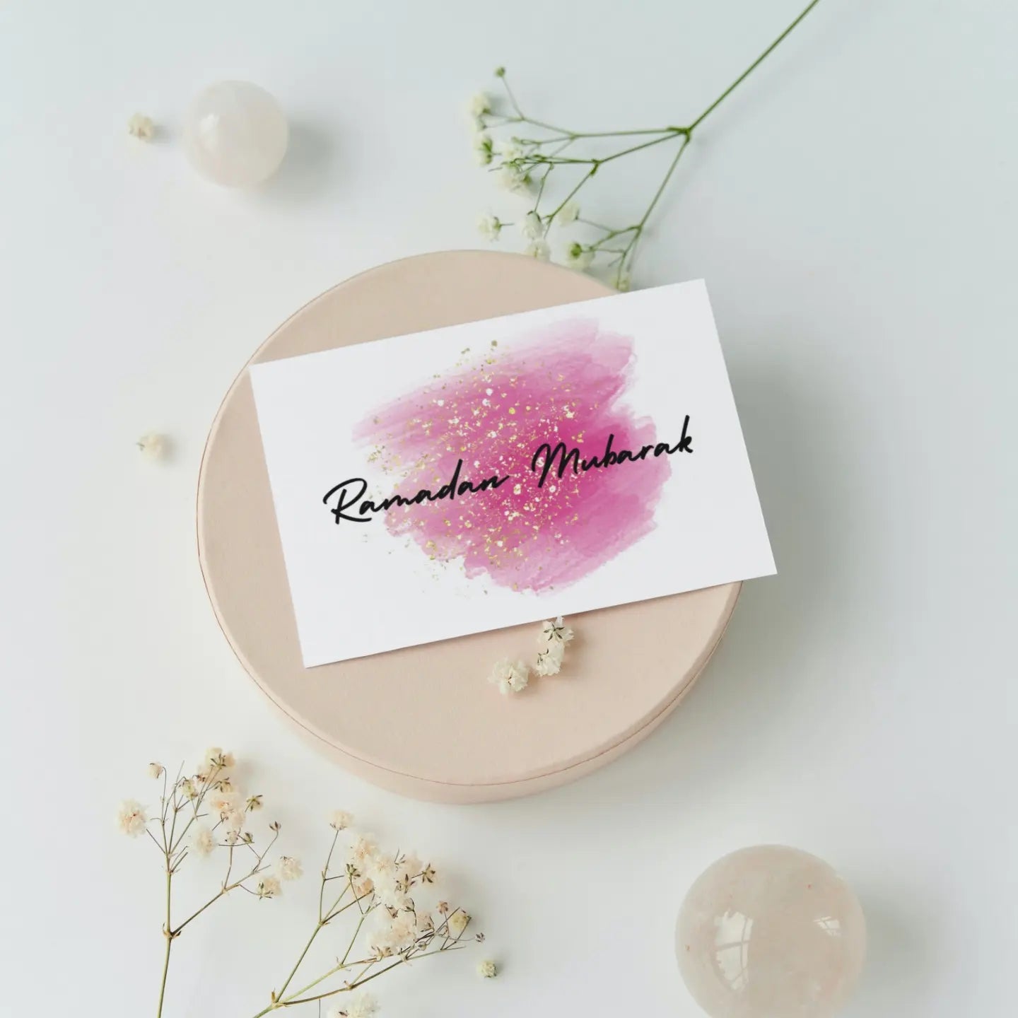 Pink backsplash watercolor greeting card with gold accents